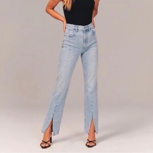 Abercrombie & Fitch Curve Love Ultra High Rise 90s Straight Jean With Split Hem